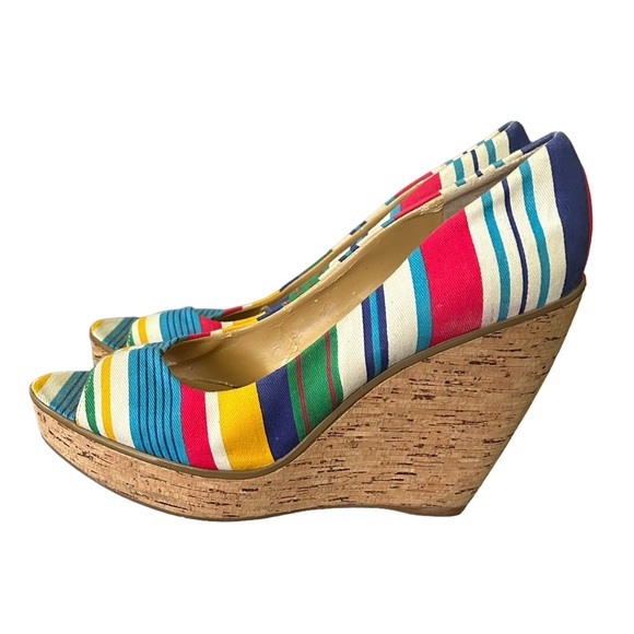 Nine West Wild Thingo Multi-Colored Striped Wedges Heels Shoes Size 8 - Picture 2 of 11